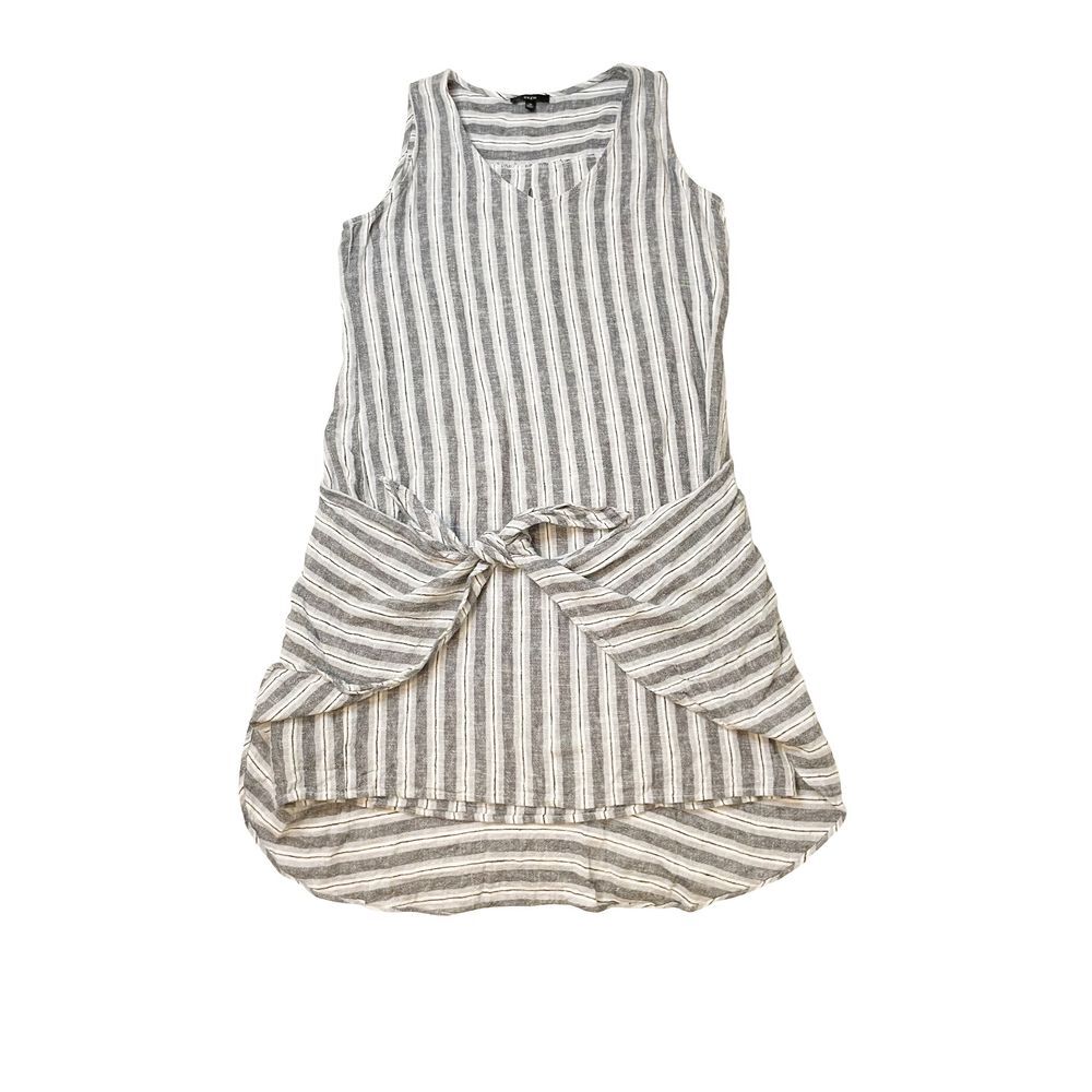 Drew Tank Dress Linen Blend Sleeveless Tie Front‎ Stripe Lightweight Size M